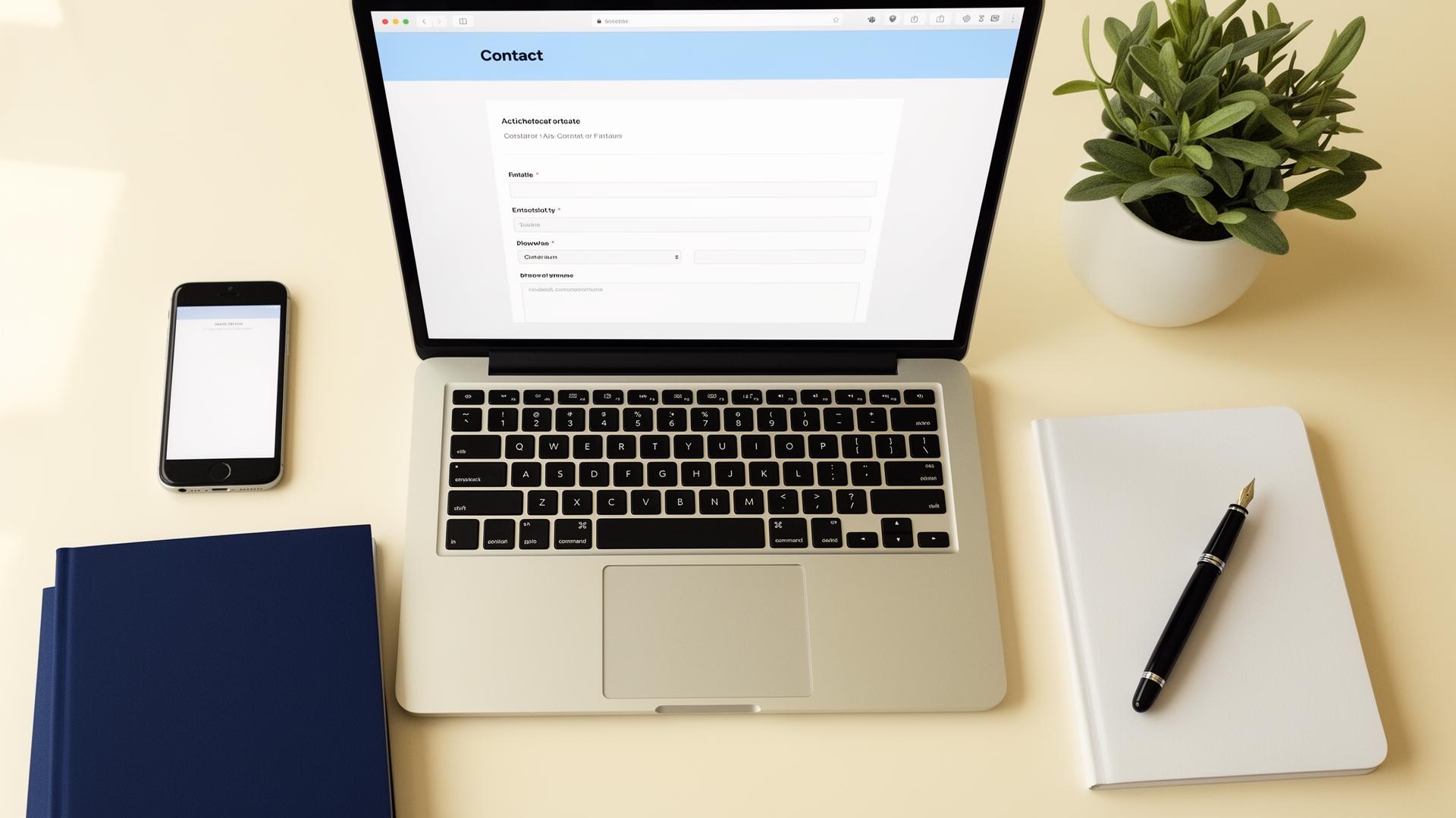 Workspace with laptop and contact form