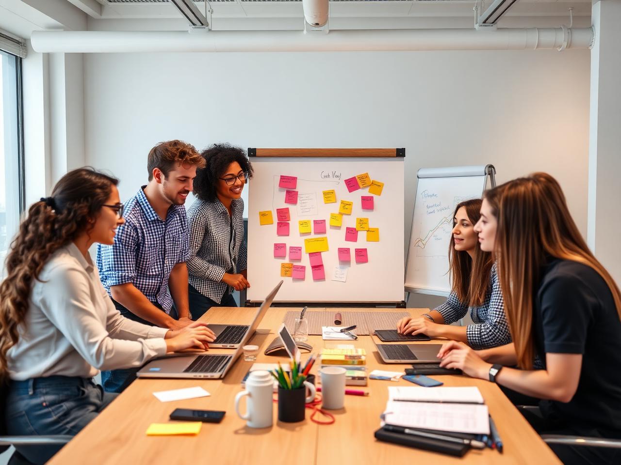 Interns collaborating on projects in a team setting