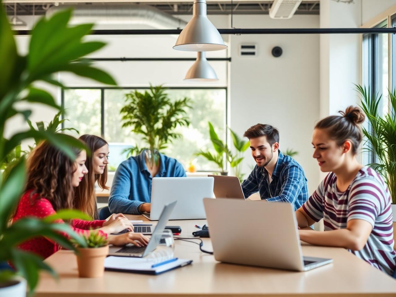 Students learning in modern collaborative workspace