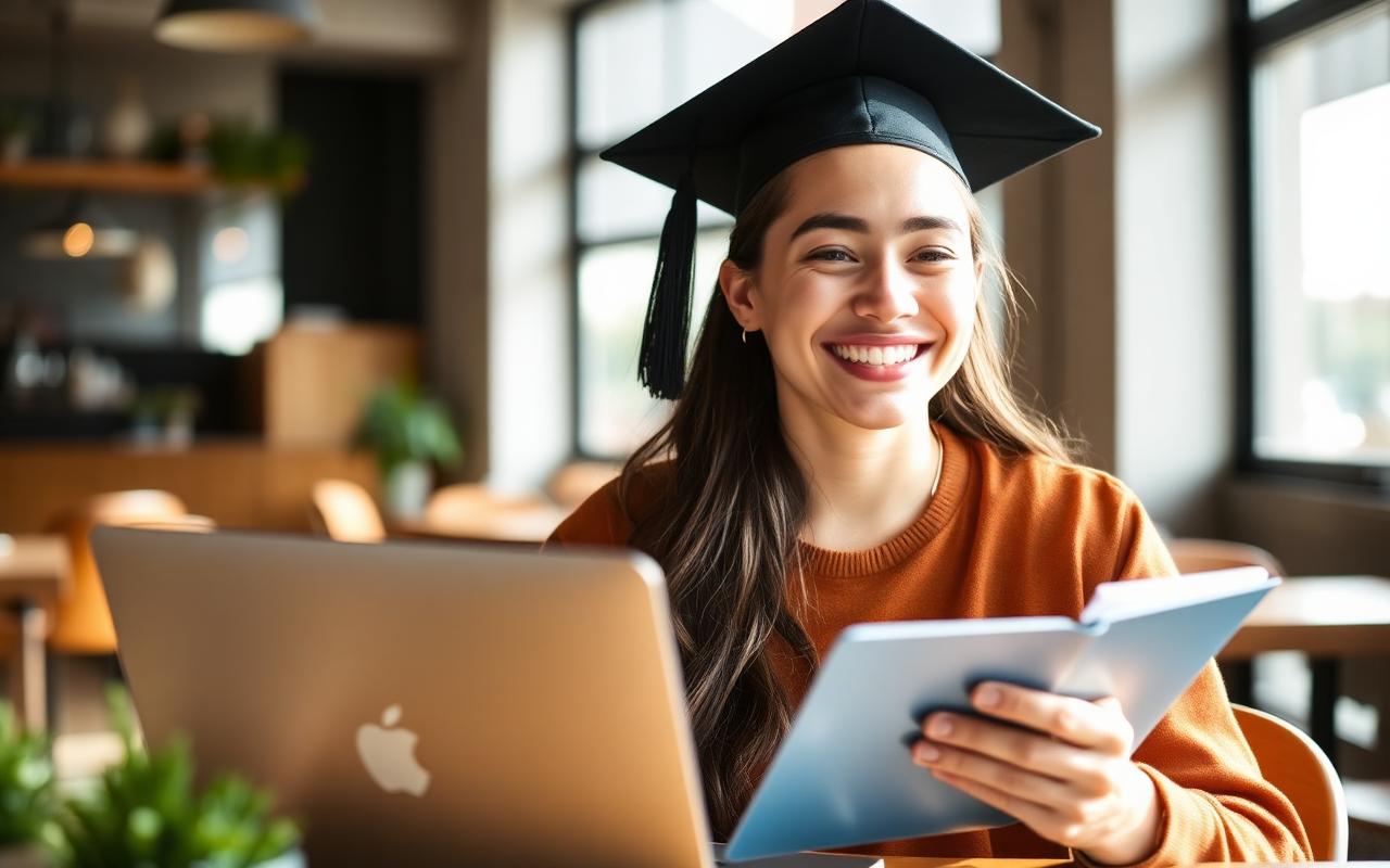 Successful Charvex intern with laptop and certificate